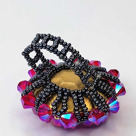 Fuchsia Sparkling Crystal Ring Bicone Beads Cluster Ring Glitter Stretch Ring - Picture 7 of 9